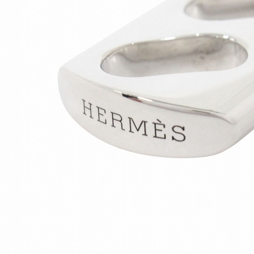 Hermes Polished Key Holder Key Ring Charm Braided Leather Silver Black
