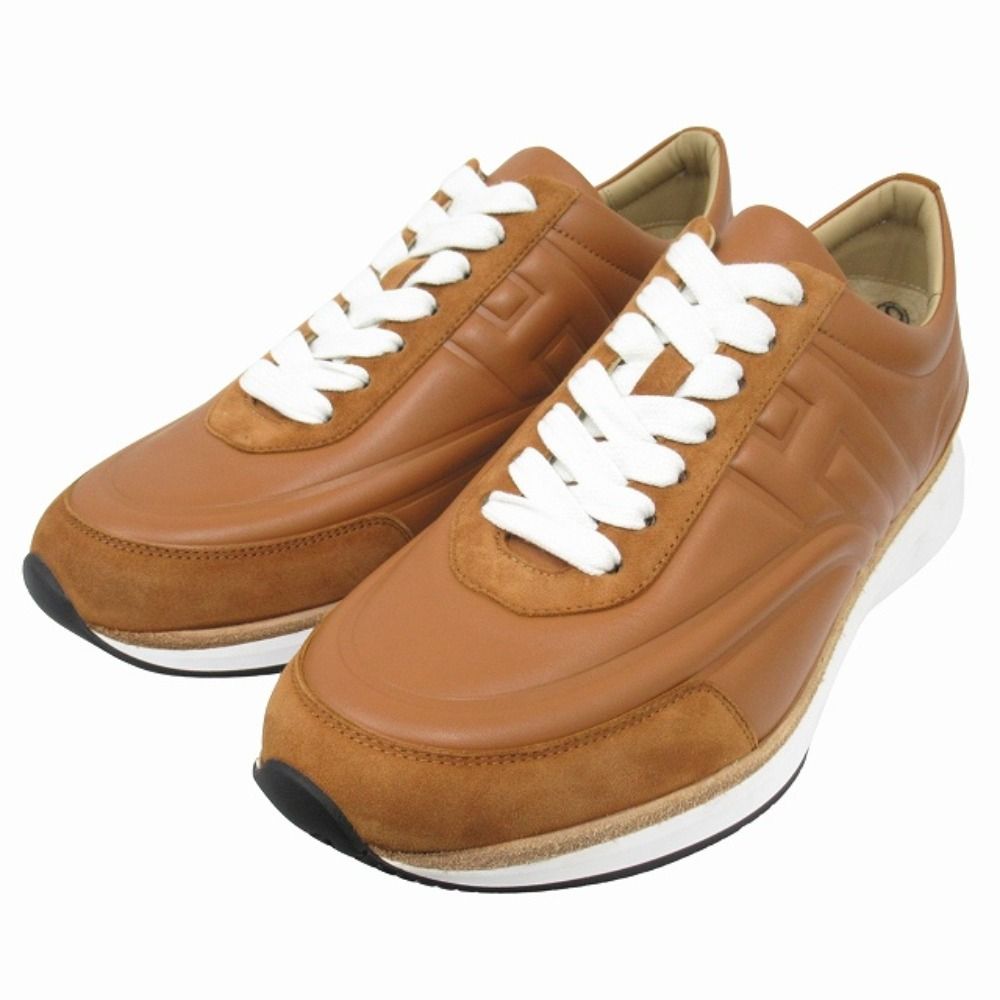 Hermes Easy Leather Sneakers Shoes Calfskin Shepple Velour Logo