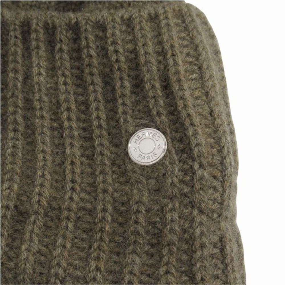 Hermes Frekance Wool Knit Hat Beanie Hat Logo Series M Brown