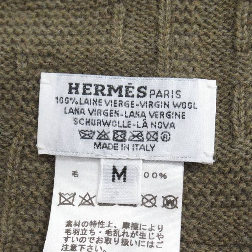 Hermes Frekance Wool Knit Hat Beanie Hat Logo Series M Brown