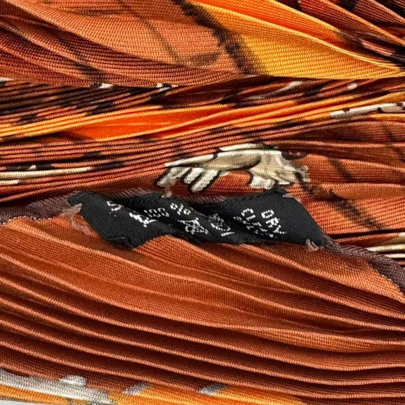 Hermes Pleated Silk Scarf Ecuries Stable Brown