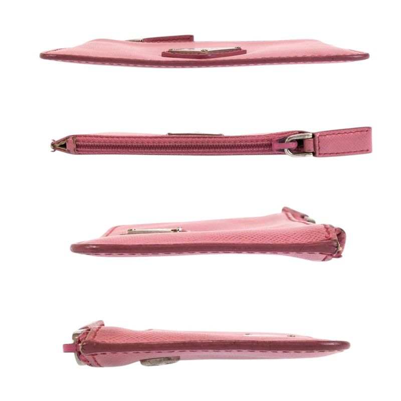 Prada Saffiano Pink Silver Leather Coin Purse