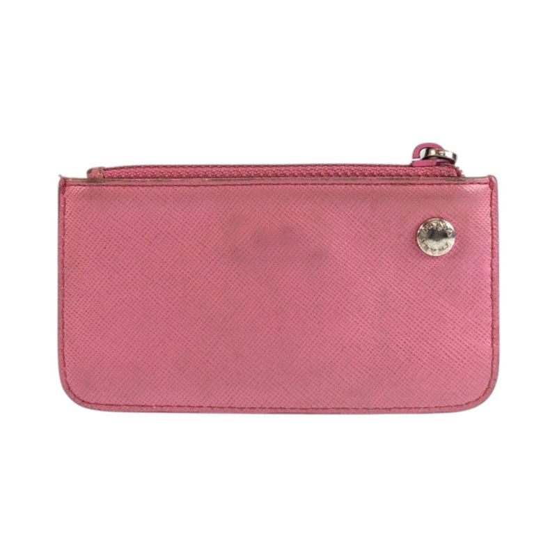 Prada Saffiano Pink Silver Leather Coin Purse