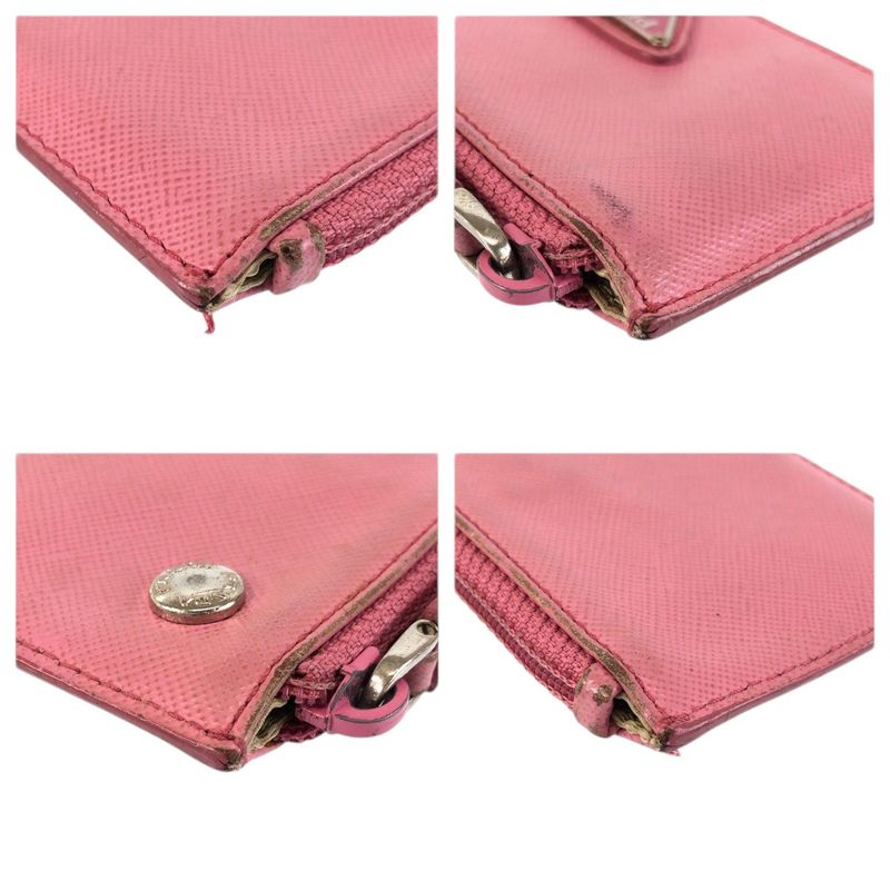 Prada Saffiano Pink Silver Leather Coin Purse