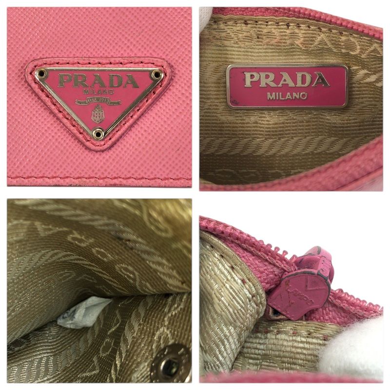 Prada Saffiano Pink Silver Leather Coin Purse