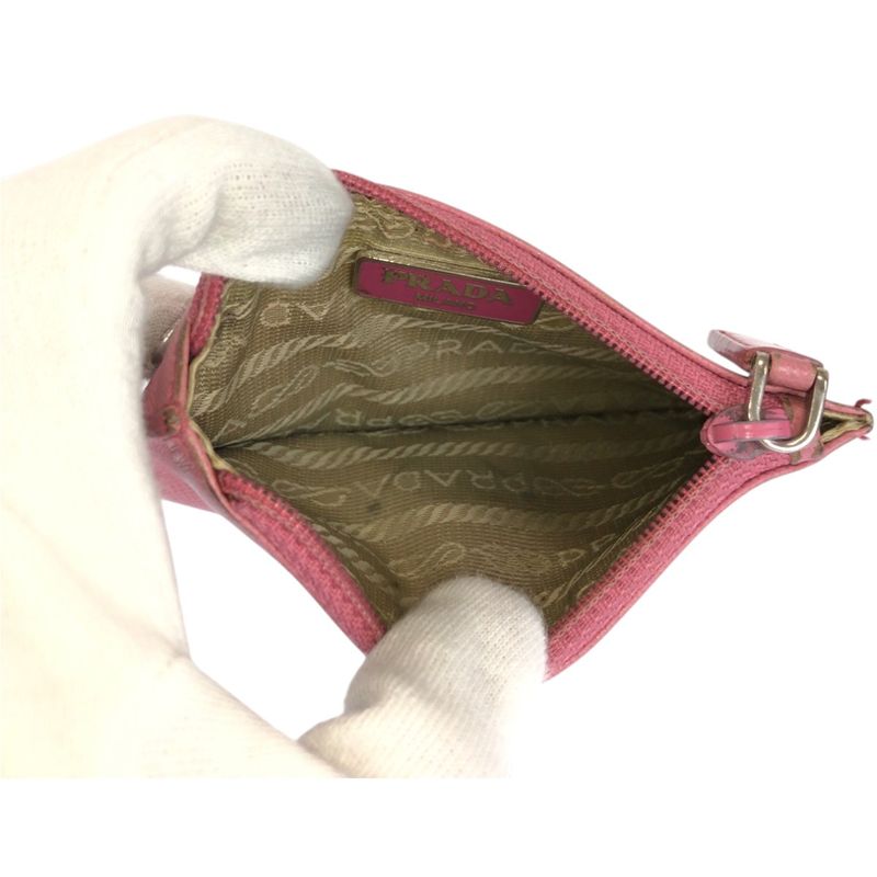 Prada Saffiano Pink Silver Leather Coin Purse