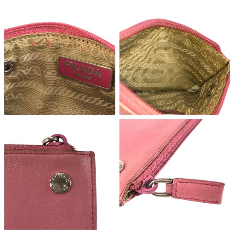 Prada Saffiano Pink Silver Leather Coin Purse