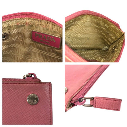 Prada Saffiano Pink Silver Leather Coin Purse