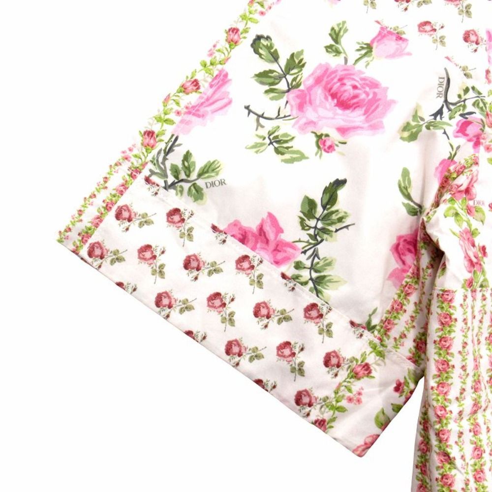 Dior Rose Patchwork Shirt Top Blouse Short Sleeve Logo Floral Pattern Jandal 40