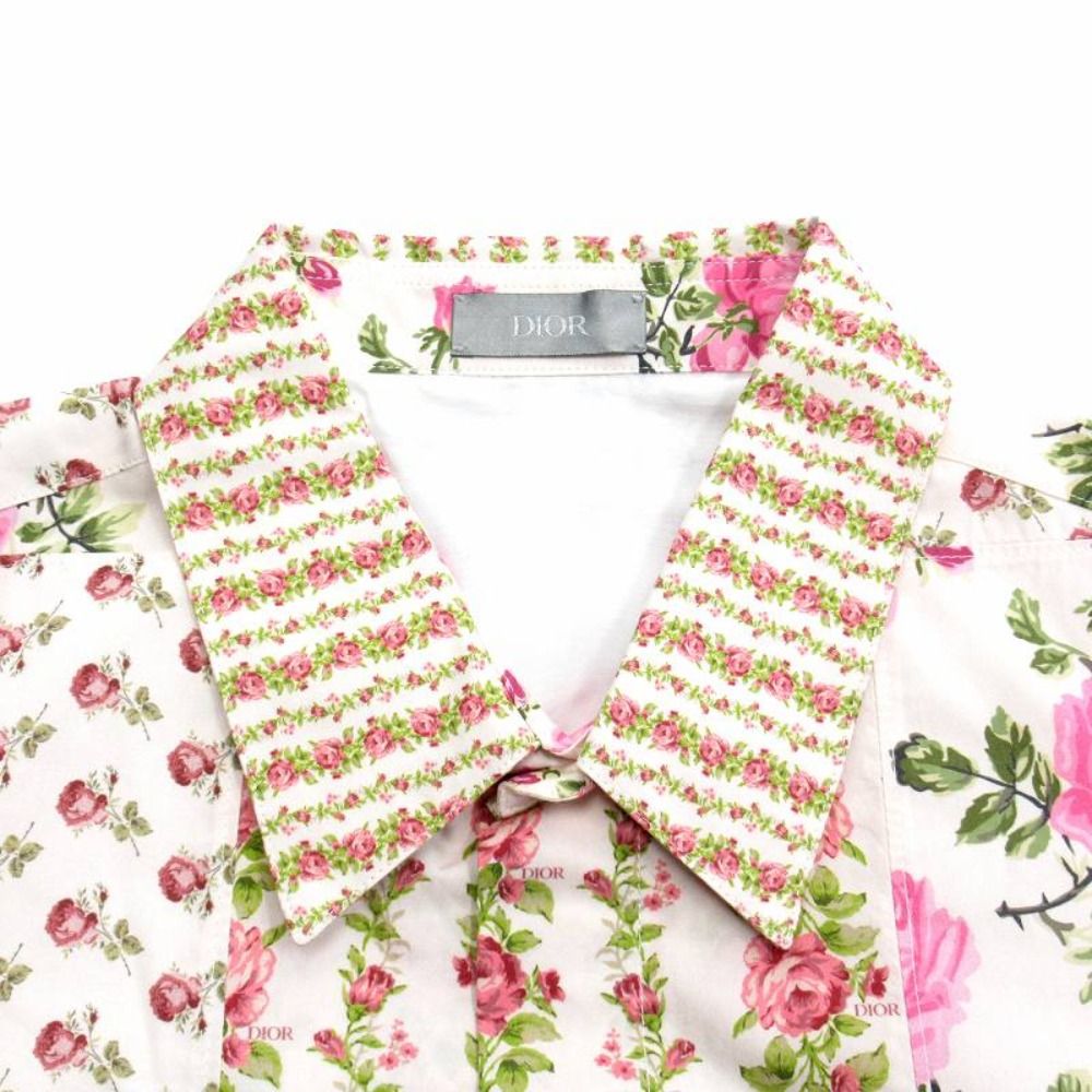 Dior Rose Patchwork Shirt Top Blouse Short Sleeve Logo Floral Pattern Jandal 40