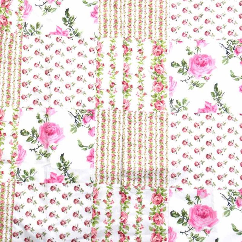 Dior Rose Patchwork Shirt Top Blouse Short Sleeve Logo Floral Pattern Jandal 40