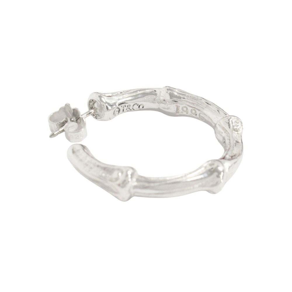 Tiffany & Co Polished Bamboo Hoop Earrings Vintage Silver