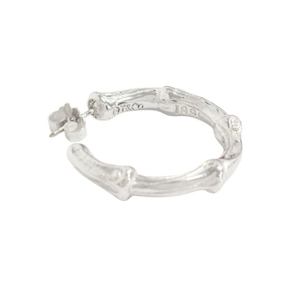 Tiffany & Co Polished Bamboo Hoop Earrings Vintage Silver