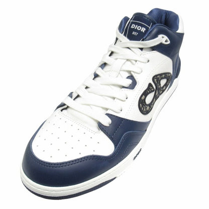 Dior Dribble Mid Top Leather Sneakers Cdlogo Blue Jacquard Trotter Shoes