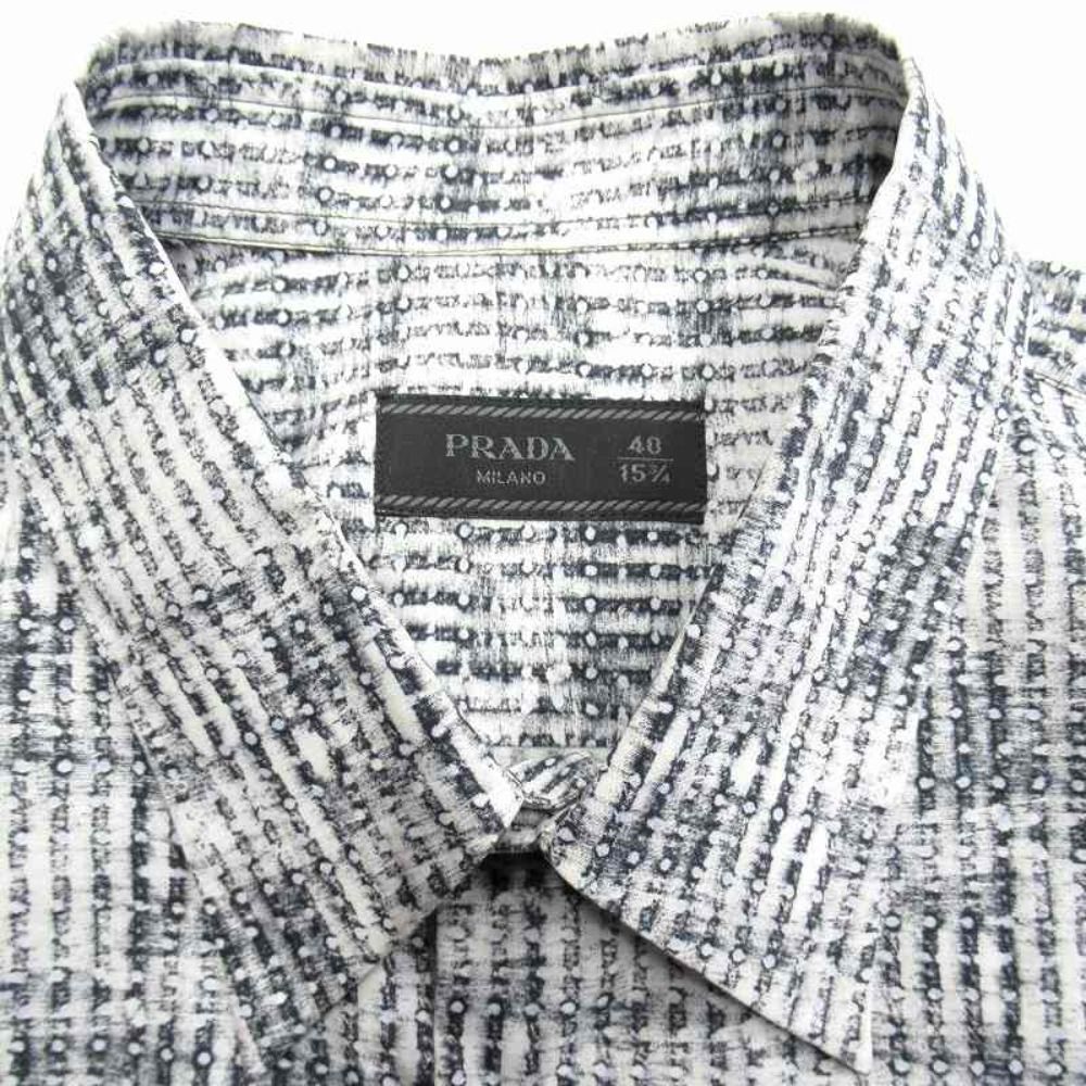 Prada All Over Pattern Dot Shirt Top Blouse Long Sleeve 40 15 3 4 White Black