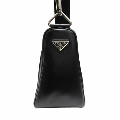 Prada Triangle Leather Shoulder Bag with Mini Pouch Crossbody Logo Black Silver