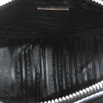 Prada Triangle Leather Shoulder Bag with Mini Pouch Crossbody Logo Black Silver