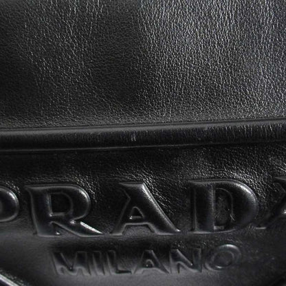 Prada Triangle Leather Shoulder Bag with Mini Pouch Crossbody Logo Black Silver
