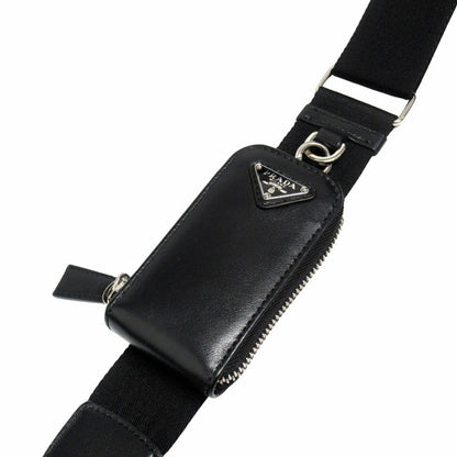 Prada Triangle Leather Shoulder Bag with Mini Pouch Crossbody Logo Black Silver