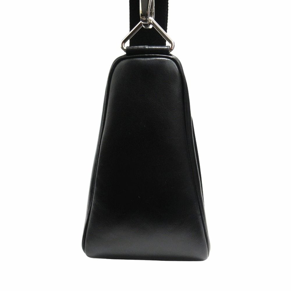 Prada Triangle Leather Shoulder Bag with Mini Pouch Crossbody Logo Black Silver