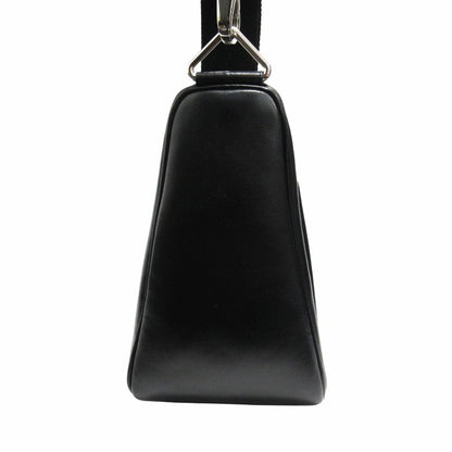 Prada Triangle Leather Shoulder Bag with Mini Pouch Crossbody Logo Black Silver