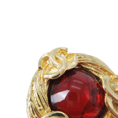 Chanel Vintage CC Logo Gripoix Earrings Costume Gold Red