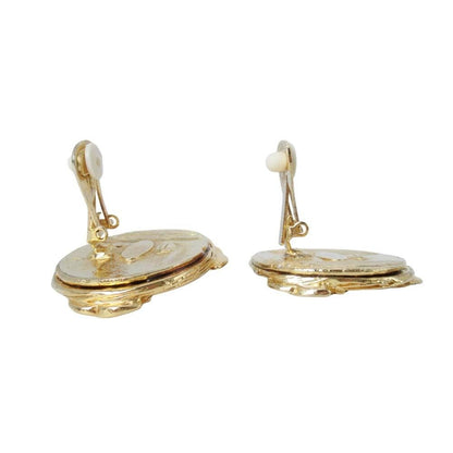 Chanel Vintage CC Logo Gripoix Earrings Costume Gold Red