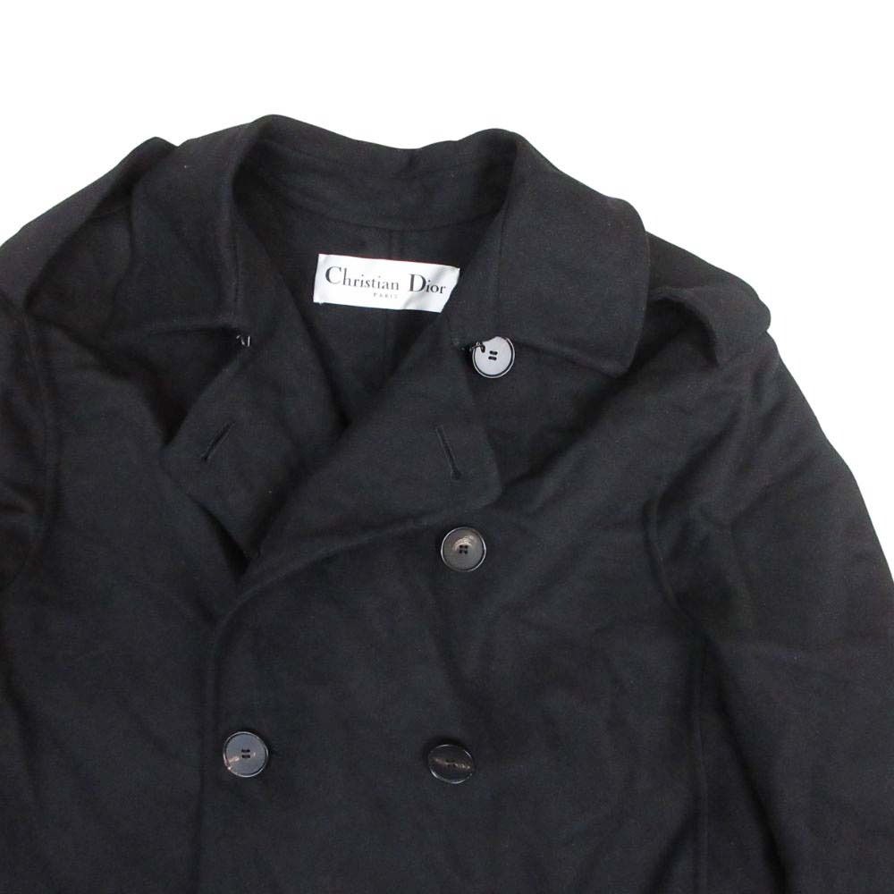 Dior Double Face Melton Trench Coat 2-Way Long 34 Black