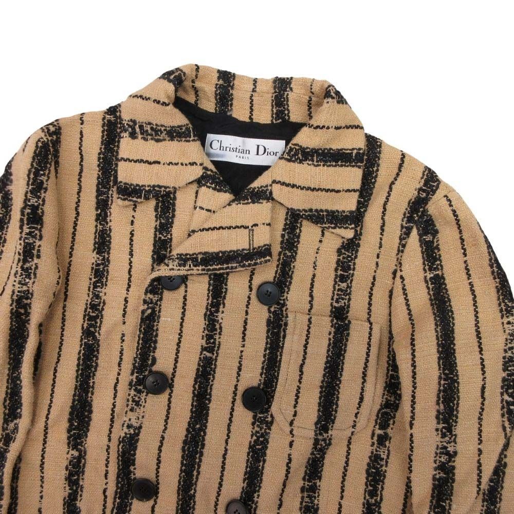 Dior Stripe Double Breasted Jacket Jute Trike Leather 36 Beige