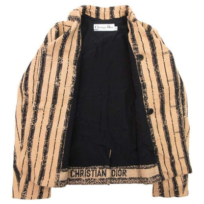 Dior Stripe Double Breasted Jacket Jute Trike Leather 36 Beige
