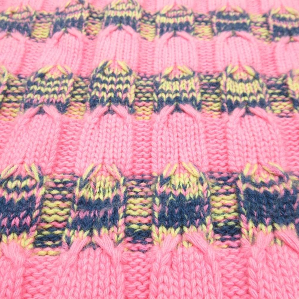 Dior Homme Wool Cashmere Border Turtleneck Knit Cable Sweater M Pink