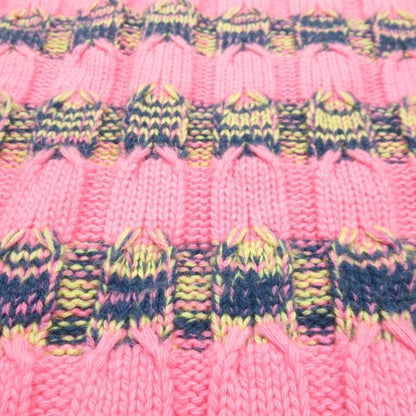 Dior Homme Wool Cashmere Border Turtleneck Knit Cable Sweater M Pink
