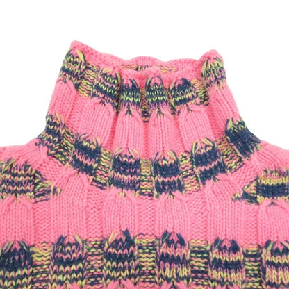 Dior Homme Wool Cashmere Border Turtleneck Knit Cable Sweater M Pink