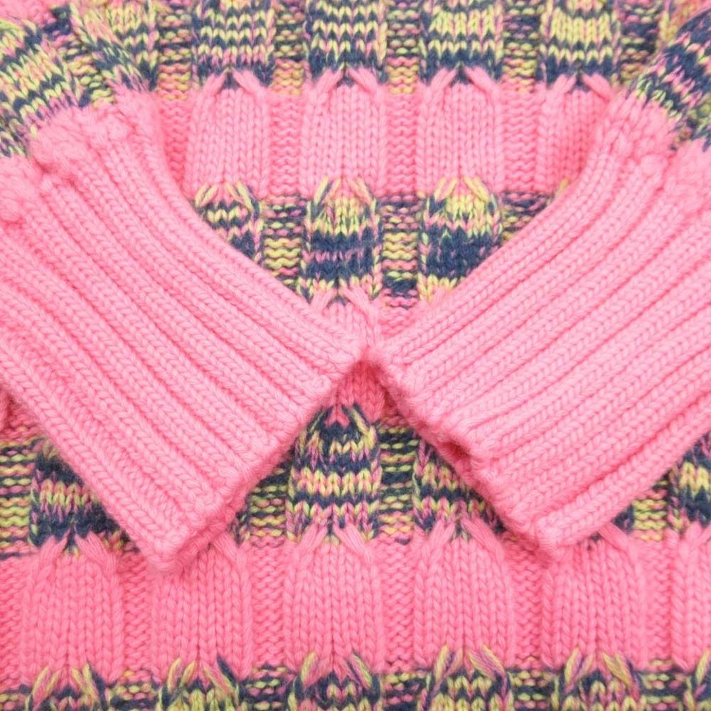 Dior Homme Wool Cashmere Border Turtleneck Knit Cable Sweater M Pink