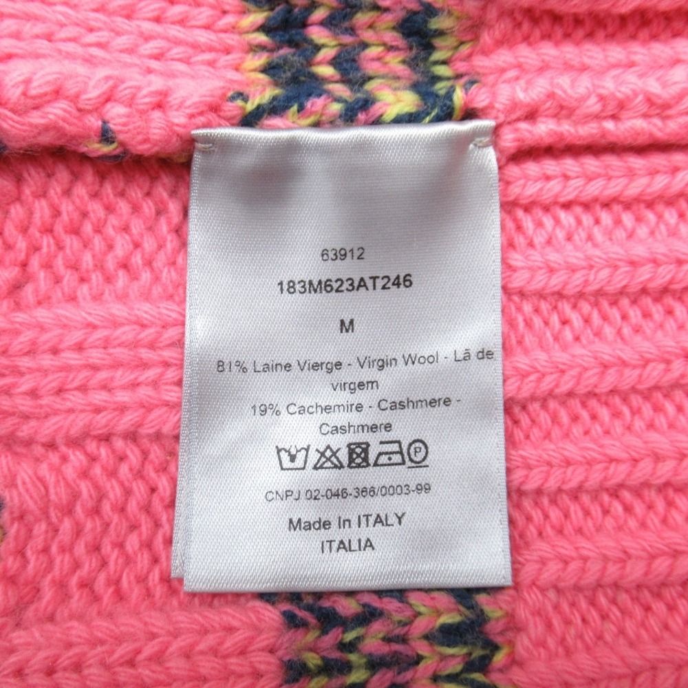 Dior Homme Wool Cashmere Border Turtleneck Knit Cable Sweater M Pink