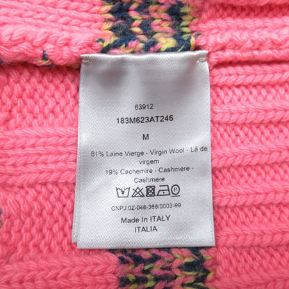 Dior Homme Wool Cashmere Border Turtleneck Knit Cable Sweater M Pink