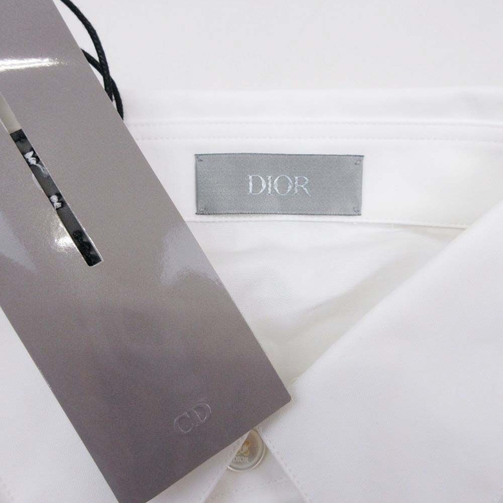 Dior Homme Dress Shirt Logo Embroidery Blouse Top Long Sleeve Fly Front 38 White