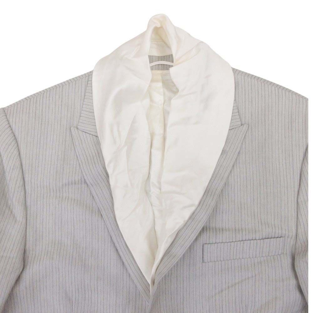 Dior Homme Layered Striped Tweed Jacket Peaked Lapel Blue Leather 2 Buttons 46