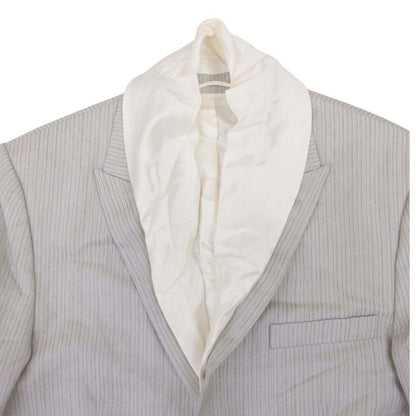 Dior Homme Layered Striped Tweed Jacket Peaked Lapel Blue Leather 2 Buttons 46