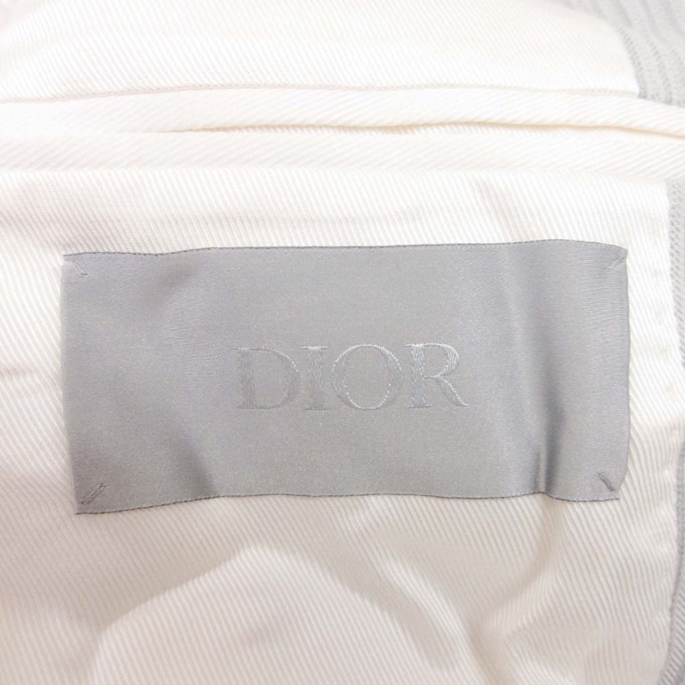 Dior Homme Layered Striped Tweed Jacket Peaked Lapel Blue Leather 2 Buttons 46