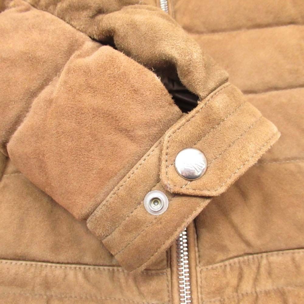 Moncler Ravni Sheep Leather Suede Biker Down Jacket Single Rider 2 Brown