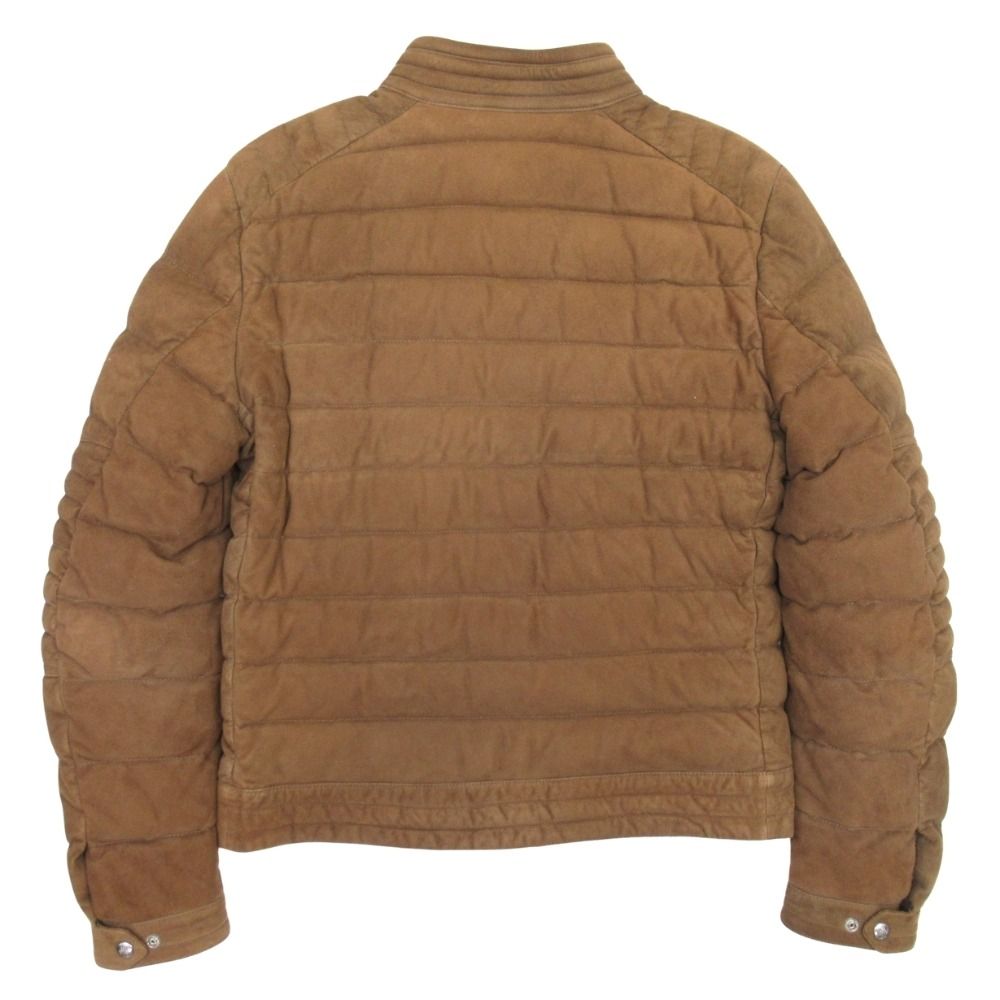 Moncler Ravni Sheep Leather Suede Biker Down Jacket Single Rider 2 Brown