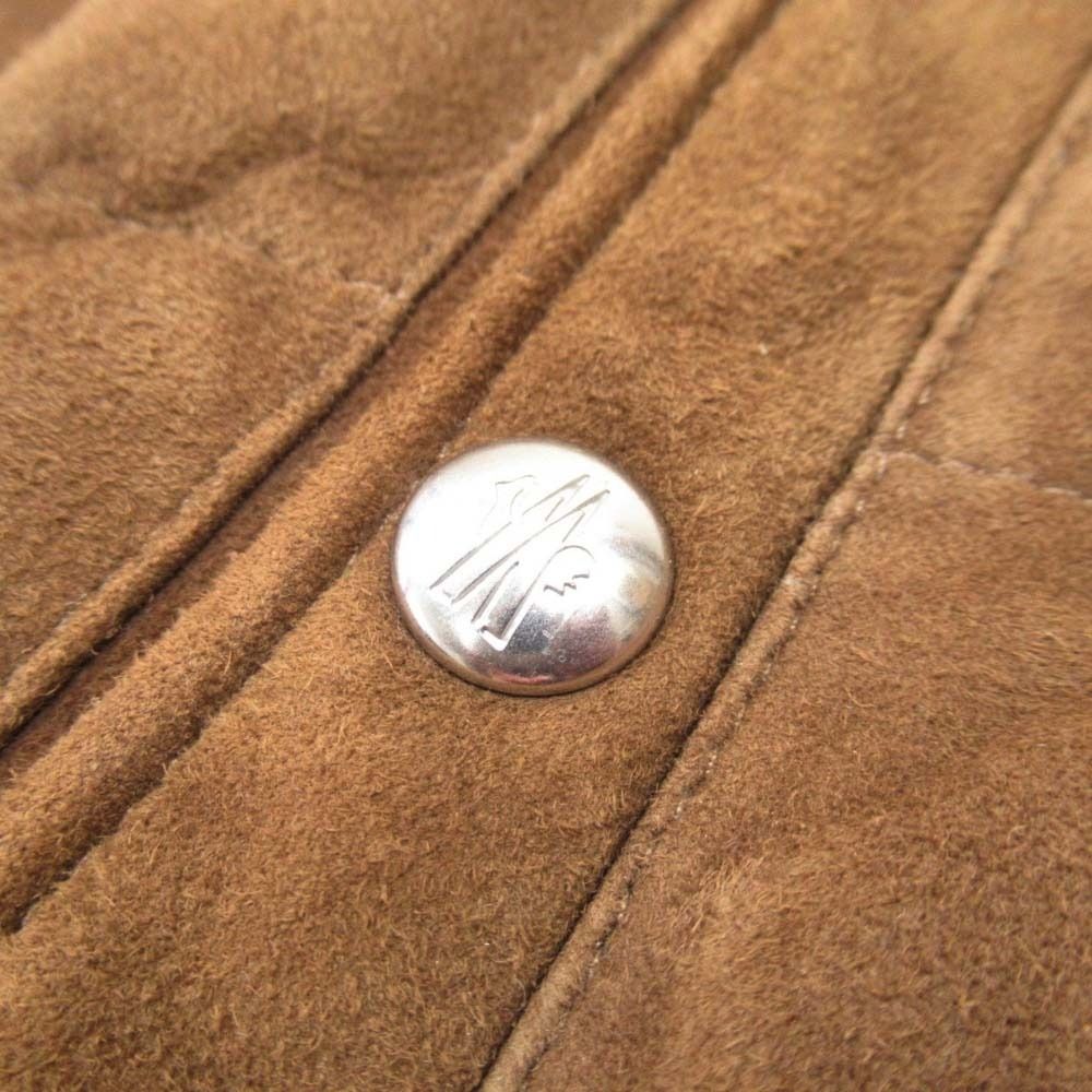 Moncler Ravni Sheep Leather Suede Biker Down Jacket Single Rider 2 Brown