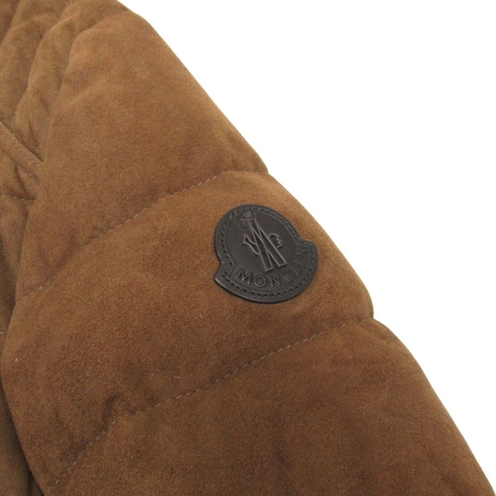 Moncler Ravni Sheep Leather Suede Biker Down Jacket Single Rider 2 Brown