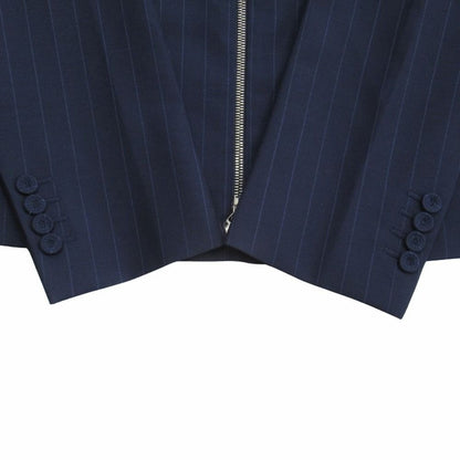 Dior CD Icon Tailored Zip Up Jacket Blue Leather Modern Tailor Ring Wool 48 Navy