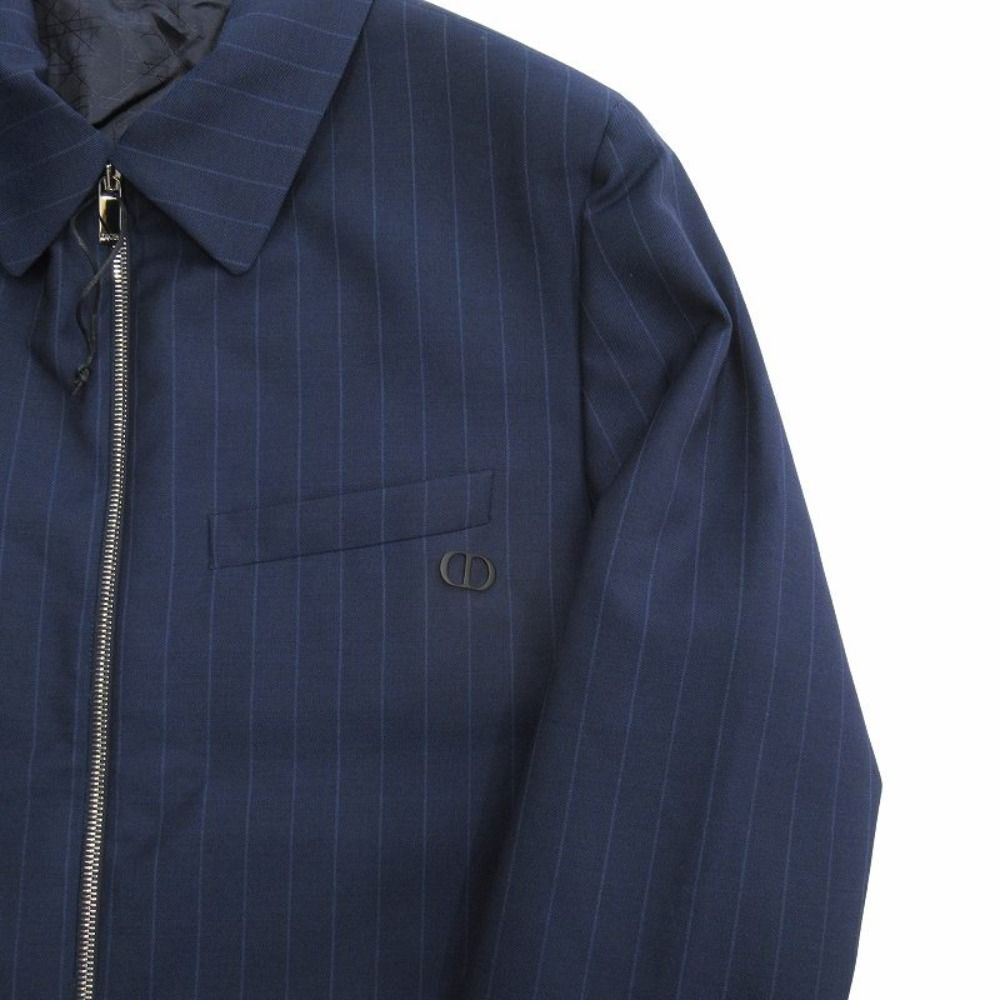 Dior CD Icon Tailored Zip Up Jacket Blue Leather Modern Tailor Ring Wool 48 Navy
