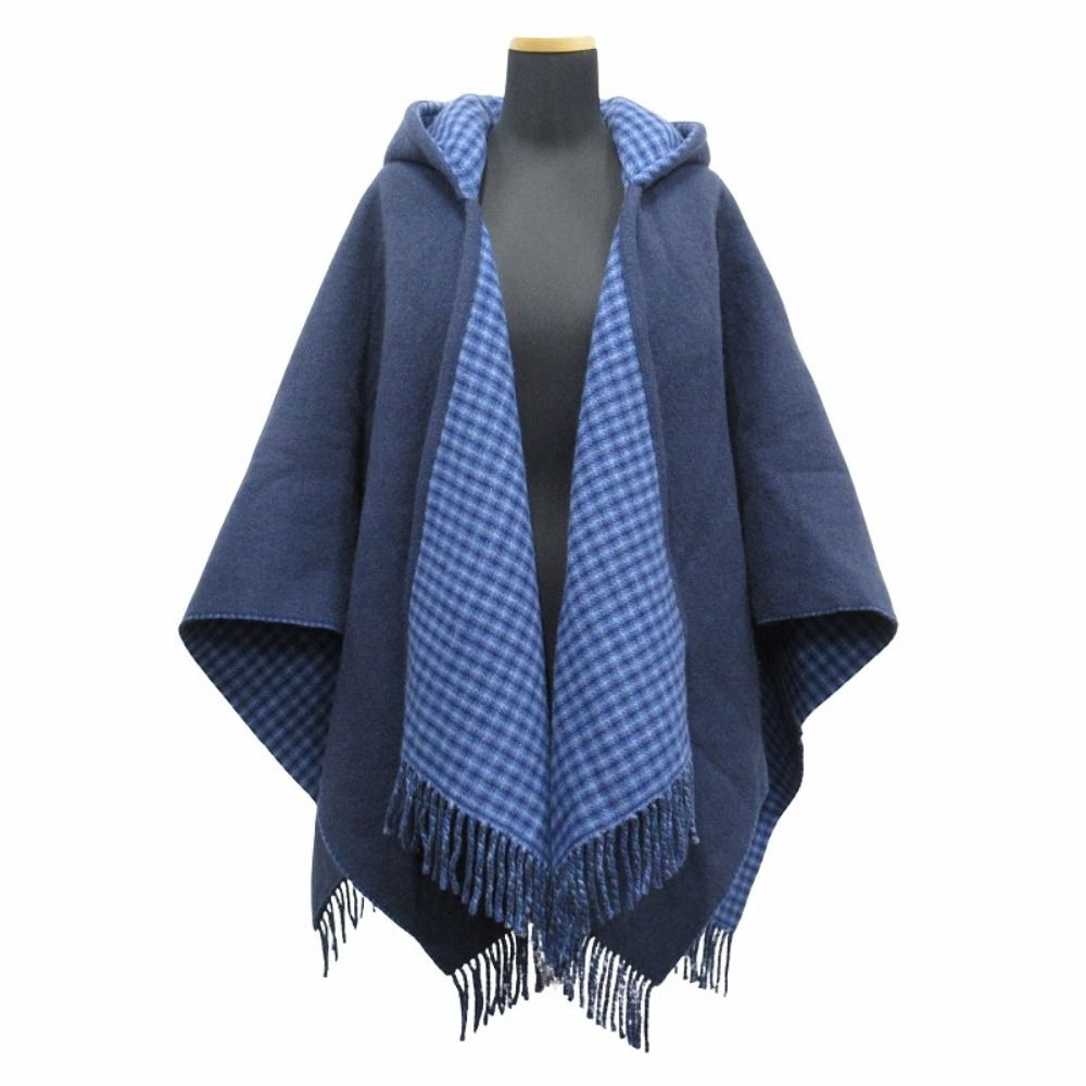 Fendi Back Logo Wool Cashmere Poncho Jacket Fringe Navy