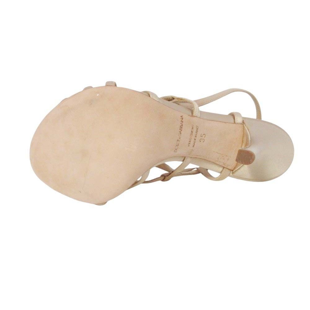 Dolce & Gabbana Satin Ankle Strap Sandals Heels Shoes 35 Beige