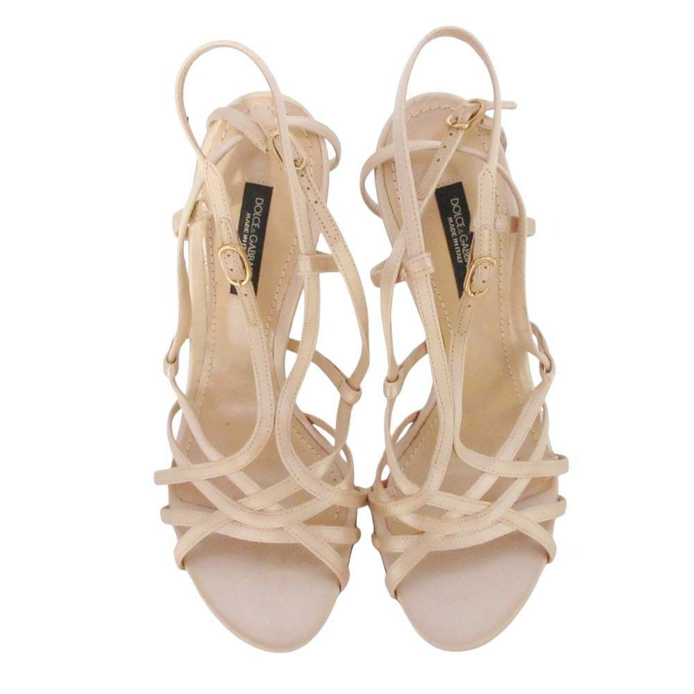 Dolce & Gabbana Satin Ankle Strap Sandals Heels Shoes 35 Beige