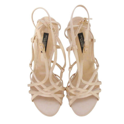 Dolce & Gabbana Satin Ankle Strap Sandals Heels Shoes 35 Beige